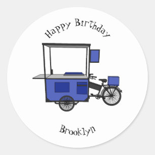 Adesivo Redondo ilustração do desenho do carrinho de comida