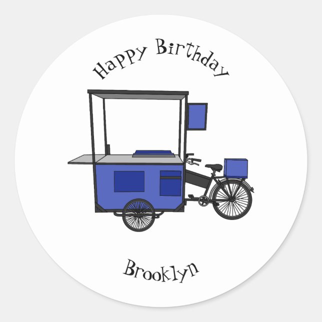 Adesivo Redondo ilustração do desenho do carrinho de comida (Frente)