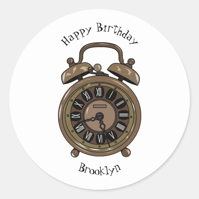 Adesivo Redondo Ilustração do desenho do relógio do alarme (Frente)