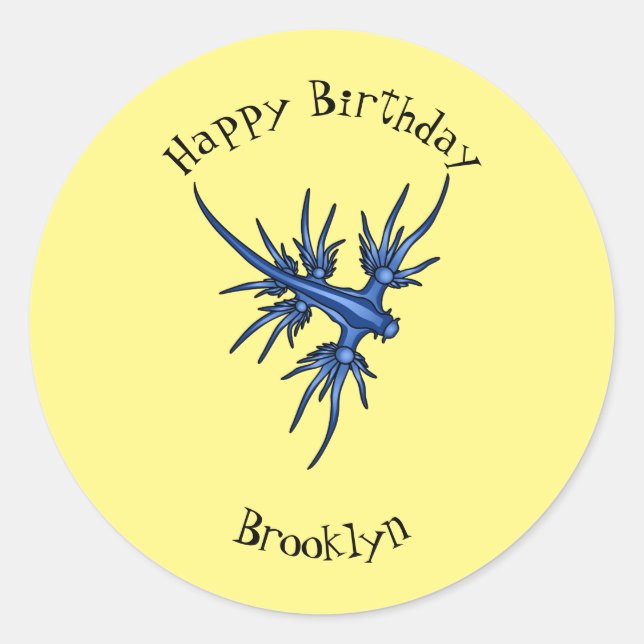 Adesivo Redondo Ilustração do dragão azul de lesma marinha (Frente)