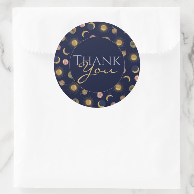 Adesivo Redondo Ilustração do Espaço da Lua Solar Dourada Azul (Bolsa)