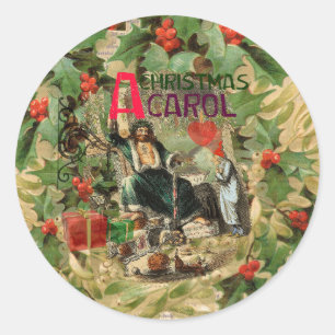 Adesivo Redondo Ilustração do Espírito do Natal Presente Scrooge