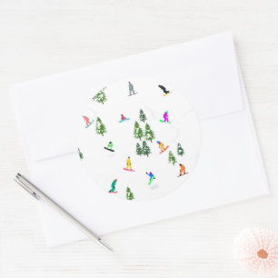 Adesivo Redondo Ilustração do Freeride Snowboarder Snowboard