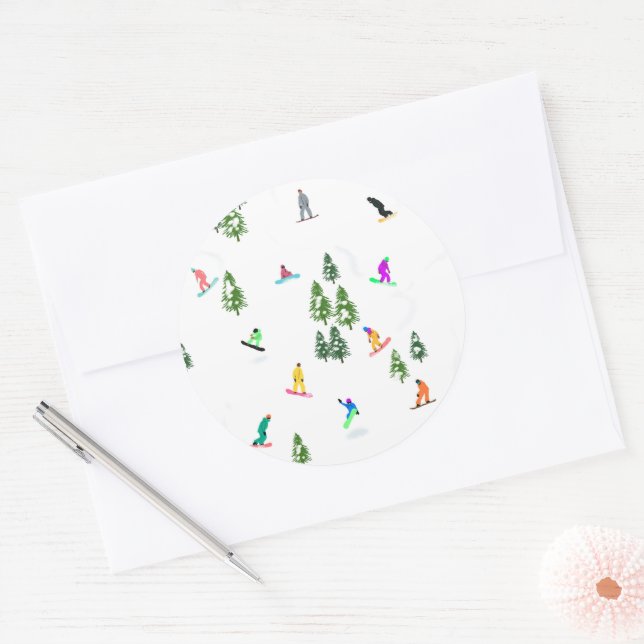 Adesivo Redondo Ilustração do Freeride Snowboarder Snowboard (Envelope)