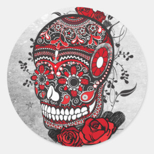 Adesivo Redondo Ilustração do mexicano do design do tatuagem do