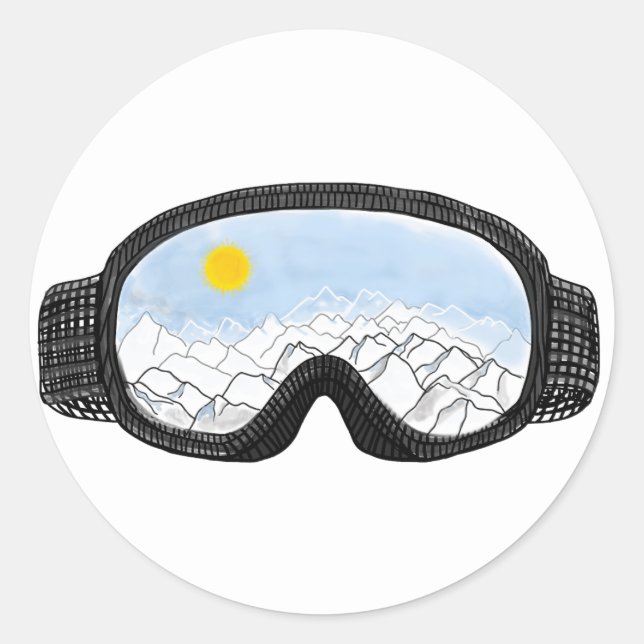 Adesivo Redondo Ilustração do Modo Montanha Ski Goggles (Frente)