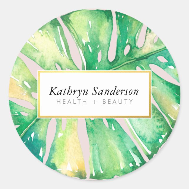 Adesivo Redondo ilustração do na moda ecofloral MONSTERA LEAF (Frente)