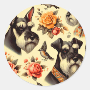 Adesivo Redondo Ilustração do Schnauzer Cute Retro