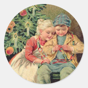 Adesivo Redondo Ilustração do Victorian em cartões de Natal
