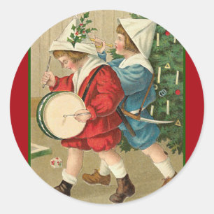 Adesivo Redondo Ilustração do vintage da manhã de Natal
