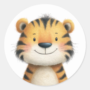 Adesivo Redondo Ilustração em Aquarela de Filhote de Tigre Fofo Mi