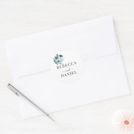 Adesivo Redondo ilustração em aquarela rústica buquê floral azul