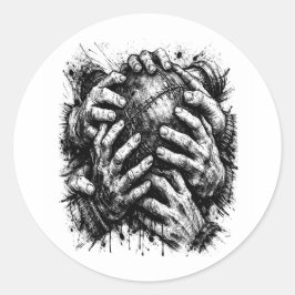 Adesivo Redondo Ilustração em Tinta de Arte Sombria de Mãos que Ag