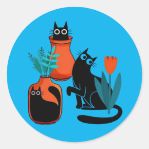 Adesivo Redondo Ilustração engraçada de desenho animado de gatos g