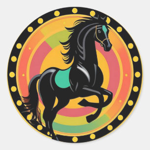 Adesivo Redondo Ilustração Estilizada de um Cavalo Preto