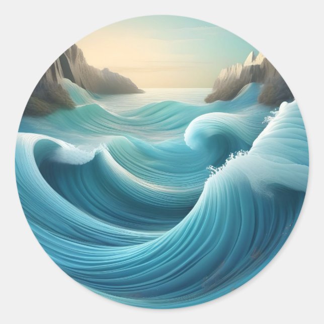 Adesivo Redondo Ilustração estilizada, ondas zangadas. (Frente)