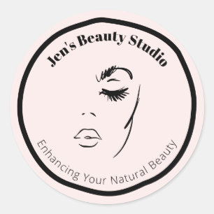 Adesivo Redondo Ilustração Facial Elegante Cosmético Feminino Mode