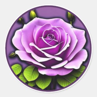 Adesivo Redondo Ilustração Floral de Grande Rosa Roxa Vibrante