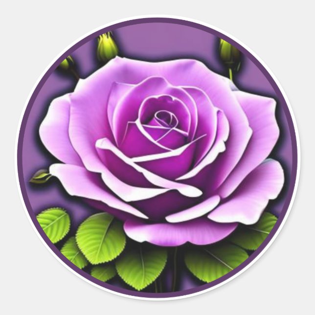 Adesivo Redondo Ilustração Floral de Rosa Roxo Grande Vibrante (Frente)