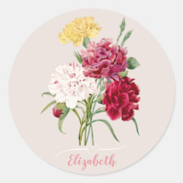Adesivo Redondo Ilustração Floral de Vintage Carnação
