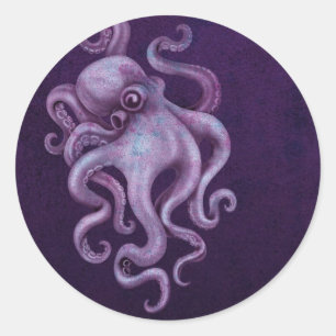 Adesivo Redondo Ilustração gasta do polvo do vintage - roxo