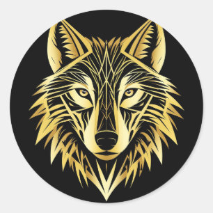 Adesivo Redondo Ilustração Geométrica de Lobo Dourado