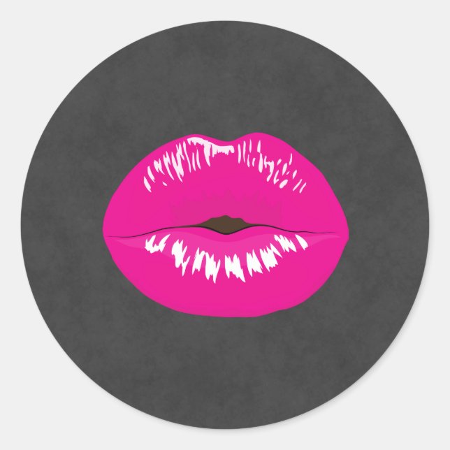 Adesivo Redondo Ilustração Glamorosa de Lábios Rosa Quente (Frente)