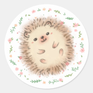 Adesivo Redondo Ilustração Hedgehog & Flowers