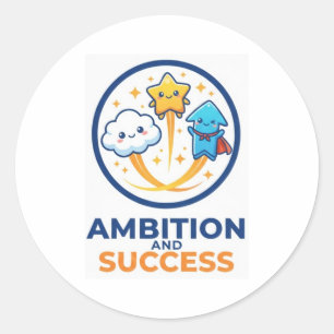 Adesivo Redondo Ilustração Kawaii de Ambicão e Sucesso Fofa
