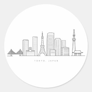 Adesivo Redondo Ilustração Minimalista da Paisagem Urbana de Tóqui