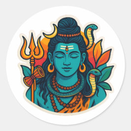 Adesivo Redondo Ilustração Minimalista do Senhor Shiva - Trishul,