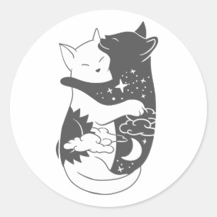 Adesivo Redondo Ilustração noturna do gato dia de gato - Escolher