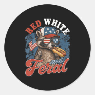 Adesivo Redondo Ilustração Patriótica Feral Raccoon para 4 de julh