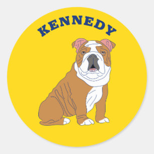 Adesivo Redondo Ilustração Personalizada de Bulldog Inglês