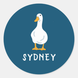 Adesivo Redondo Ilustração Personalizada de Pato Branco Azul Naval