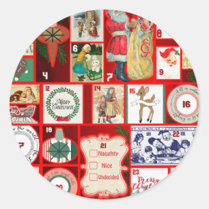 Adesivo Redondo Ilustração Quadrada do Bloco de Natal Adventício A