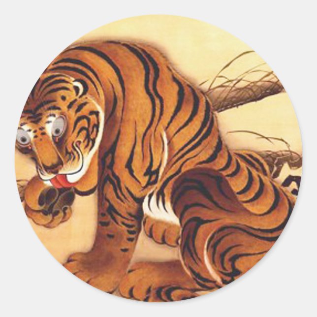 Adesivo Redondo Ilustração Tiger de Ito Jakuchu (Frente)