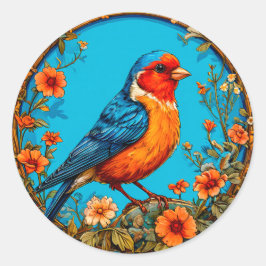 Adesivo Redondo Ilustração vibrante e detalhada de uma ave