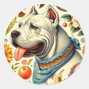 Adesivo Redondo Ilustração Vintage Dogo Argentino