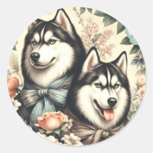 Adesivo Redondo Ilustração Vintage Siberian Husky