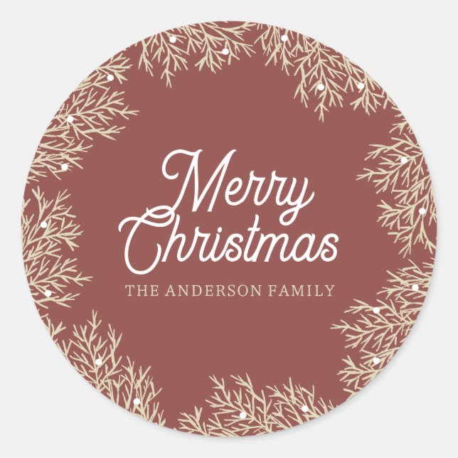 Adesivo Redondo ilustración hojas abeto corona de Navidad rojo (Frente)