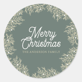 Adesivo Redondo ilustración hojas abeto corona de Navidad verde