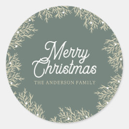Adesivo Redondo ilustración hojas abeto corona de Navidad verde
