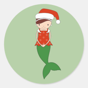 Adesivo Redondo ilustre Natal Sereia Verde