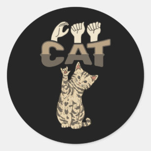 Adesivo Redondo ILY Cat ASL Gesto manual surdo audição perda de au
