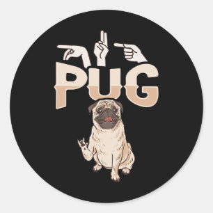Adesivo Redondo ILY Pug ASL Gesto manual surdo perda auditiva Awar
