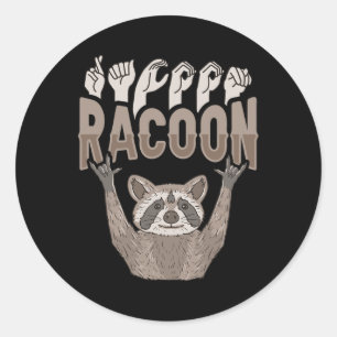 Adesivo Redondo ILY Racoon ASL Gesto de Mão Surda Perda de Audiênc