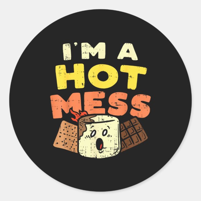Adesivo Redondo Im A Hot Mess Marshmallow Smores Summer Campfire C (Frente)
