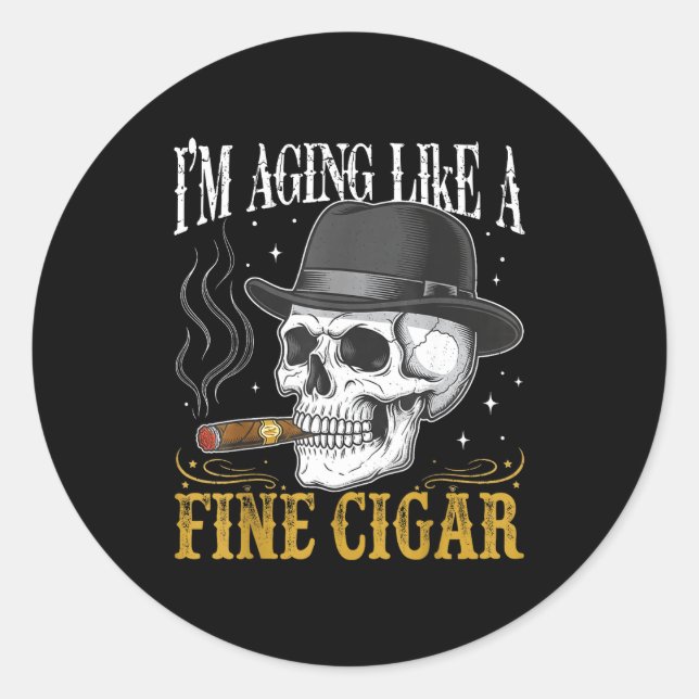 Adesivo Redondo I'm Aging Like A Fine Cigar Funny Skull Dad Retro  (Frente)