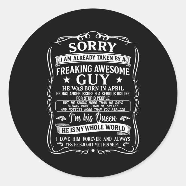 Adesivo Redondo I'm Already Taken By Freaking Awesome Guy Born In  (Frente)